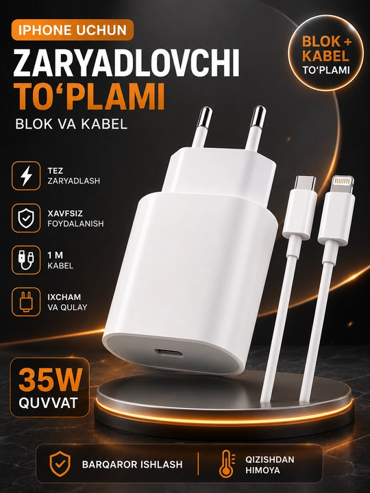 IPhone tezkor zaryadlash qurilmasi 35 Vt quvvatli blok - 