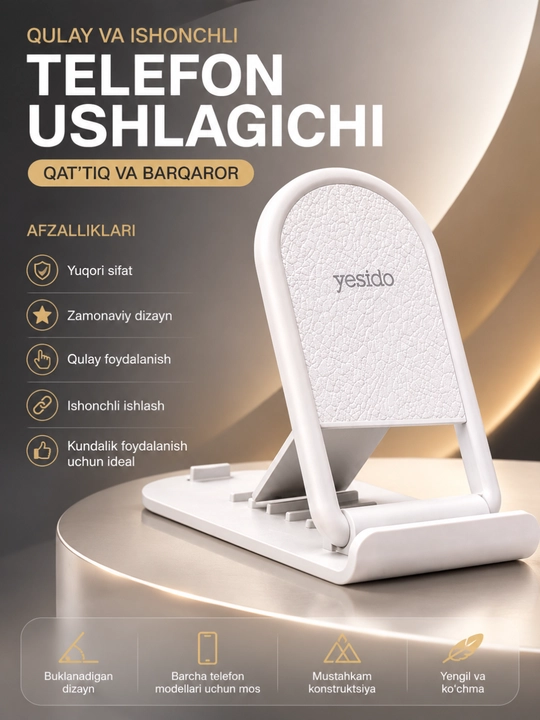 Burchagi sozlanadigan, barqaror va ko‘p qirrali telefon uchun buklanadigan taglik - 
