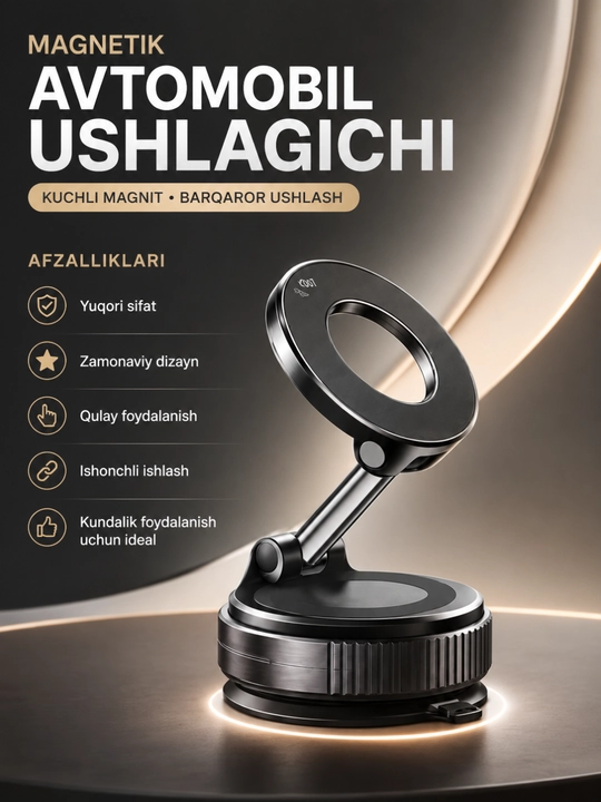 Kuchli magnit bilan 360° ga aylanadigan magnitli avtomobil telefon ushlagichi - 