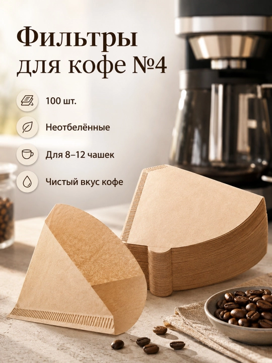 Qahva filtrlari №4 va V02, oqartirilmagan, 100 dona
