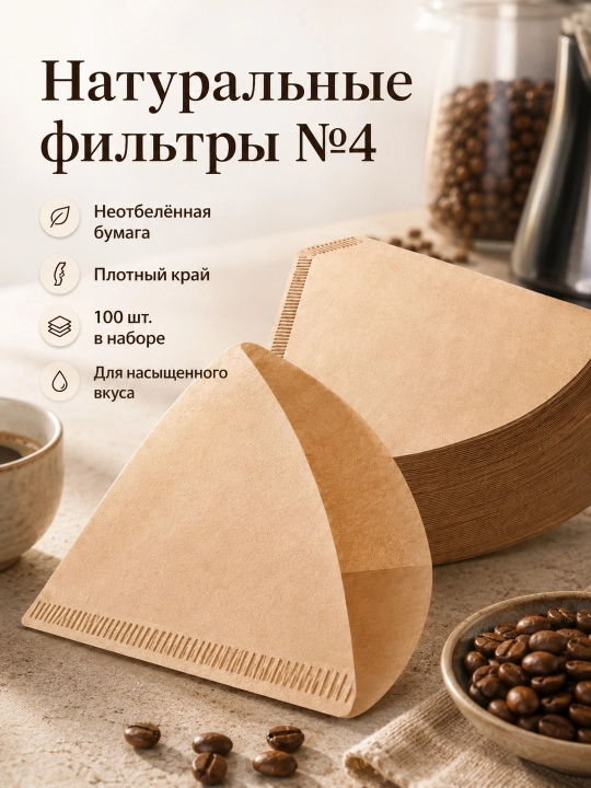 Qahva filtrlari №4 va V02, oqartirilmagan, 100 dona