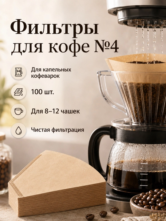 Qahva filtrlari №4 va V02, oqartirilmagan, 100 dona