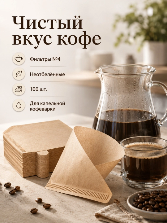 Qahva filtrlari №4 va V02, oqartirilmagan, 100 dona