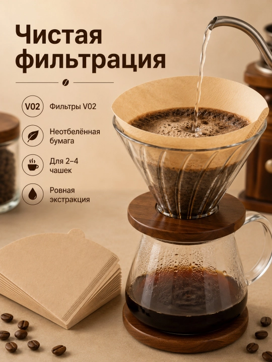 Qahva filtrlari №4 va V02, oqartirilmagan, 100 dona