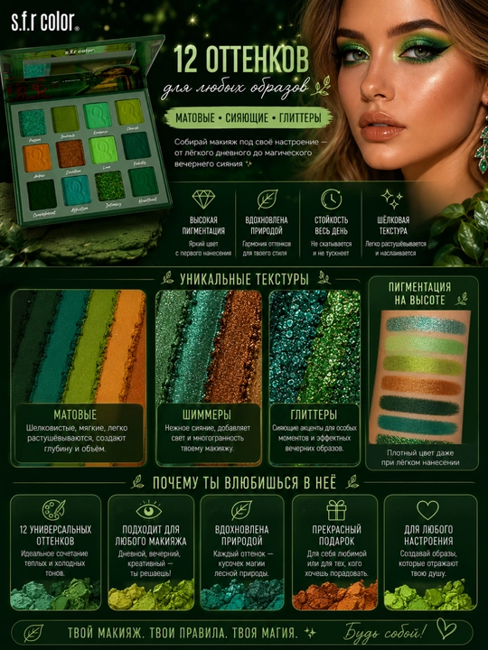 S.F.R Color Girl World 12 rangli ten palitrasi, shimmer va mat ko'z tenlari