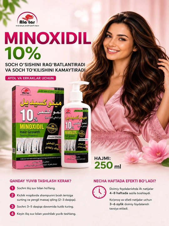 Minoxidil 10% soch to'kilishiga qarshi shampun, 250 ml - 