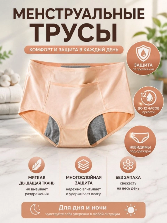 Трусики для менструации из мягкой ткани с кармашками - 
