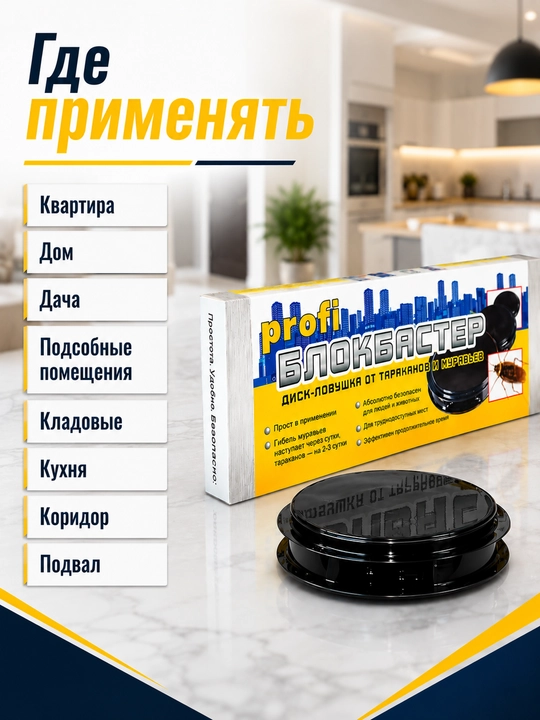 Блокбастер PROFI диск-ловушка от тараканов и муравьев, 3 диска