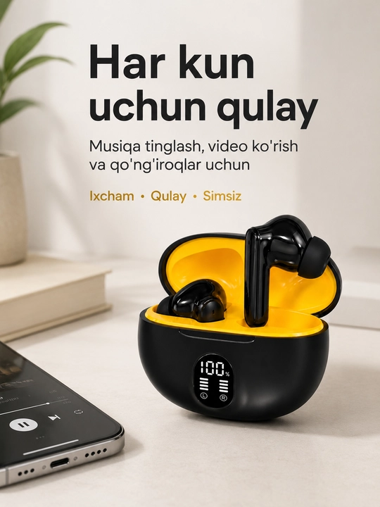 Simsiz Bluetooth quloqchin, sensorli boshqaruv va displeyli zaryadlash qutisi bilan