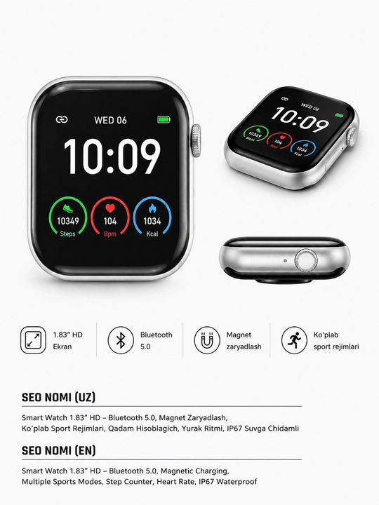 Смарт-часы HK-SA 1.83 HD, Bluetooth 5.0, Звонки, 2 ремешка