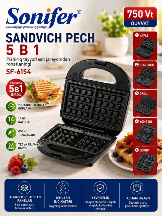 Sonifer SF-6154 5 in 1 vafli pishirgich