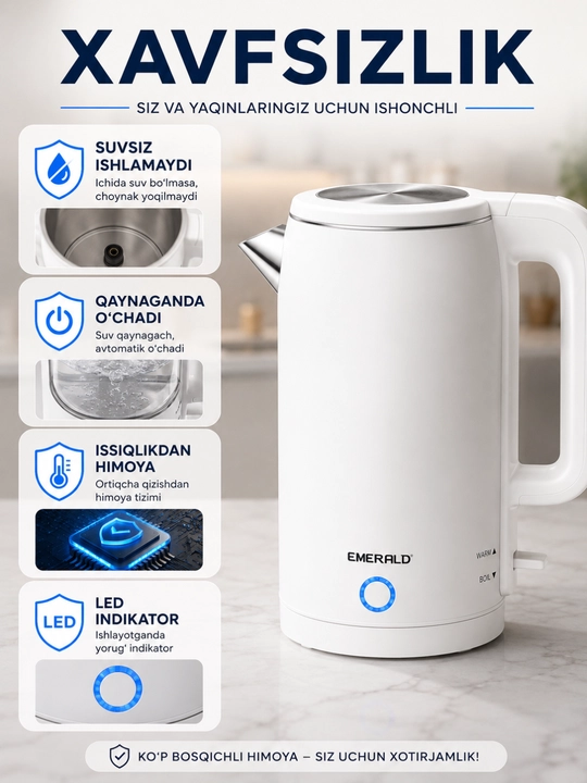 Elektr choynaklar to‘plami, 1.8 – 2.2-2.5 litr, 1500Vt, avtomatik o‘chirish, LED yoritgich