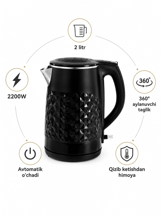 Elektr choynaklar to‘plami, 1.8 – 2.2-2.5 litr, 1500Vt, avtomatik o‘chirish, LED yoritgich