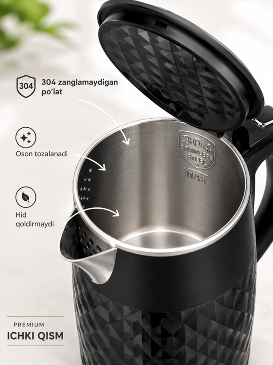 Elektr choynaklar to‘plami, 1.8 – 2.2-2.5 litr, 1500Vt, avtomatik o‘chirish, LED yoritgich