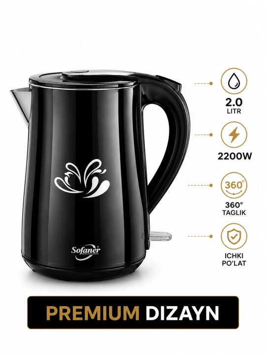 Elektr choynaklar to‘plami, 1.8 – 2.2-2.5 litr, 1500Vt, avtomatik o‘chirish, LED yoritgich