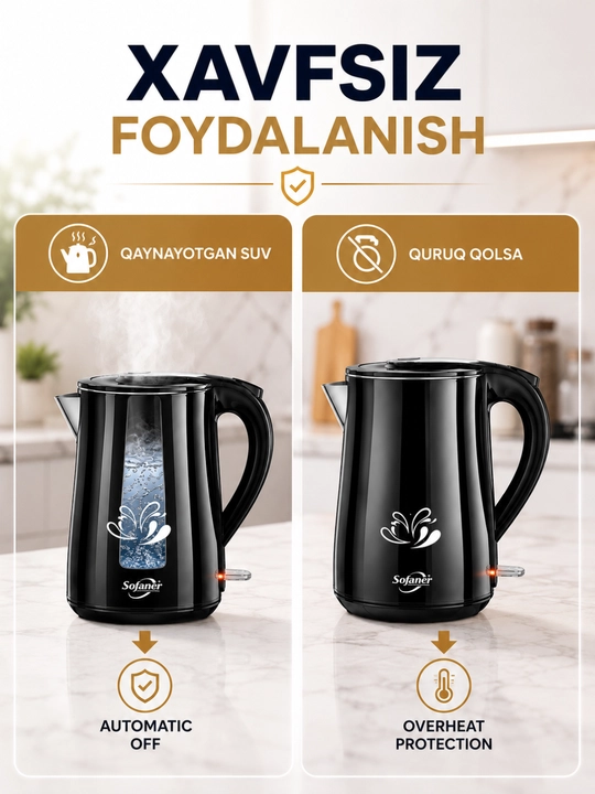 Elektr choynaklar to‘plami, 1.8 – 2.2-2.5 litr, 1500Vt, avtomatik o‘chirish, LED yoritgich