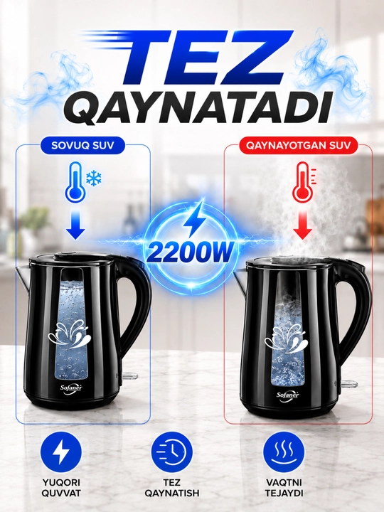 Elektr choynaklar to‘plami, 1.8 – 2.2-2.5 litr, 1500Vt, avtomatik o‘chirish, LED yoritgich