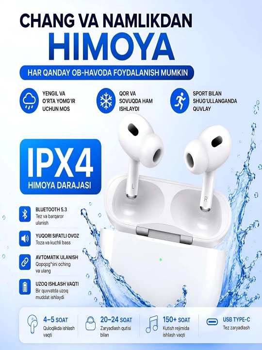 Simsiz Bluetooth quloqchinlar, sensorli quloqchinlar, oq quloqchinlar