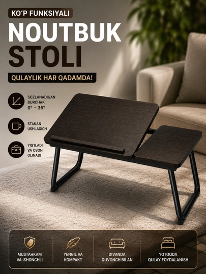 Dars stoli buklanadigan noutbuk uchun stolcha, parta, noutbuk va kitob uchun - 
