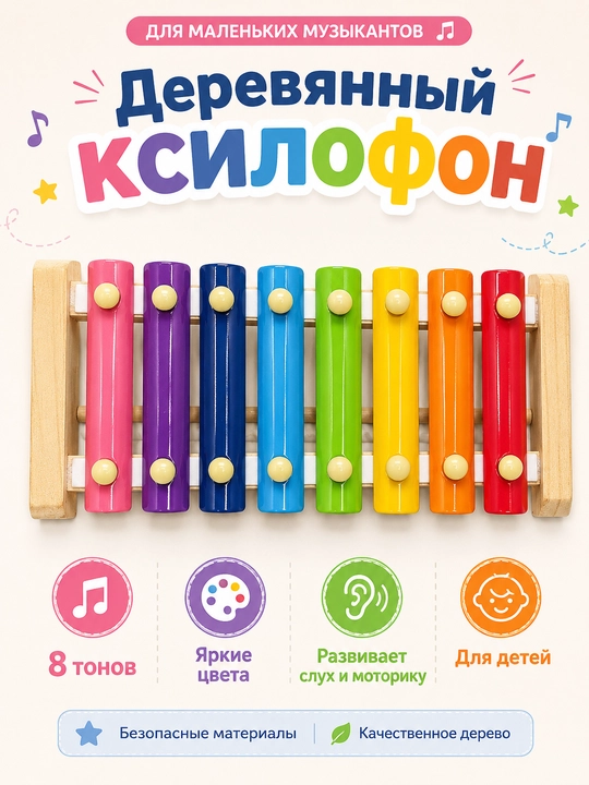 Деревянный ксилофон 8 тонов - 