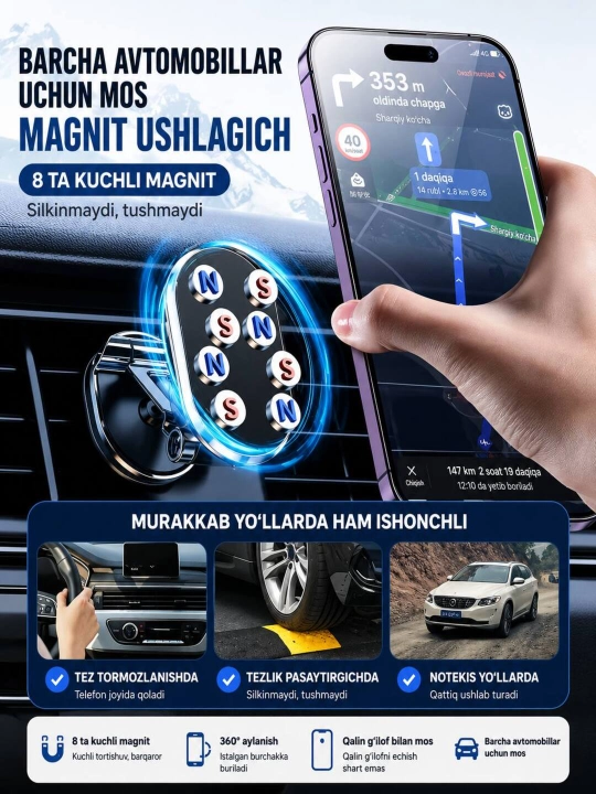 Avtomobil uchun magnitli telefon ushlagich