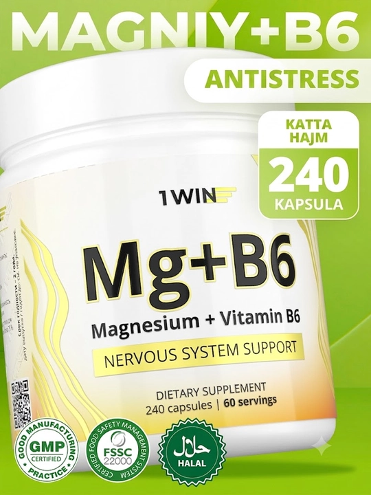Magniy sitrat + Vitamin B6 1WIN kapsulalar, asab, mushak va uyqu uchun magniy - 
