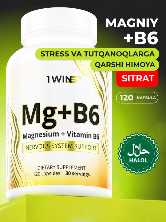 Magniy sitrat + Vitamin B6 1WIN kapsulalar, asab, mushak va uyqu uchun magniy