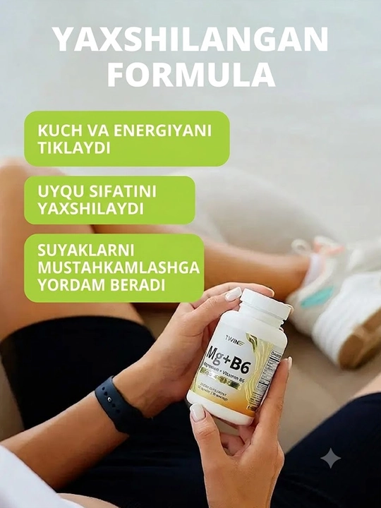 Magniy sitrat + Vitamin B6 1WIN kapsulalar, asab, mushak va uyqu uchun magniy