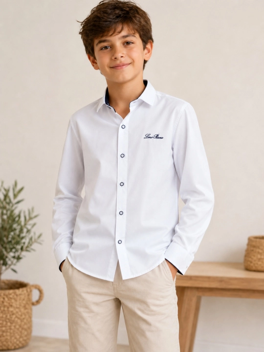 Рубашка для мальчика Slim Fit с длинным рукавом, школьная форма, 7-14 лет - 