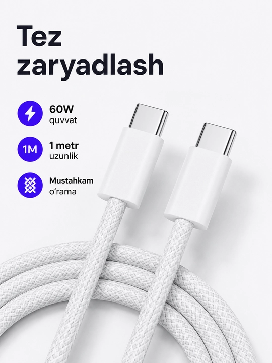 Кабель Type-C to Lightning для быстрой зарядки и передачи данных