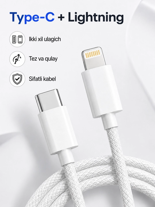 Кабель Type-C to Lightning для быстрой зарядки и передачи данных