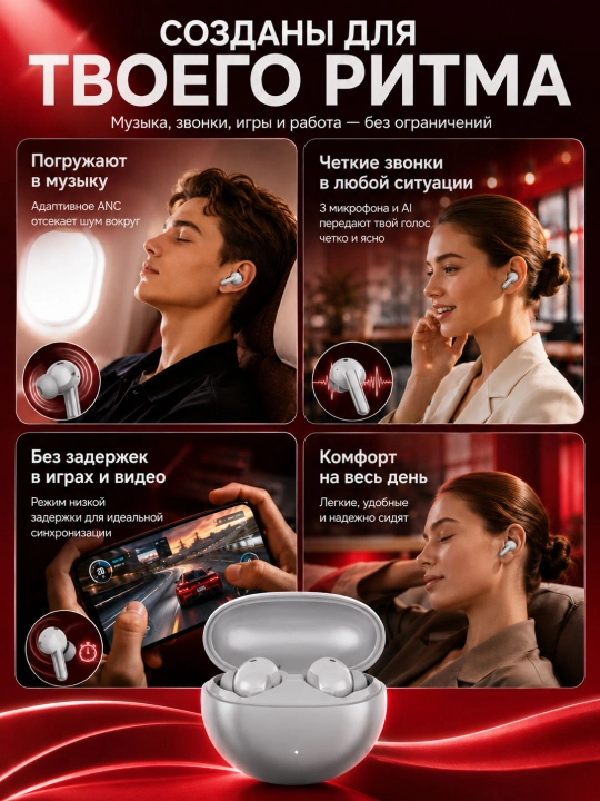 Simsiz quloqchin HONOR CHOICE Earbuds X7 Pro TWS, ANC, Hi-Res Audio, LDAC, Bluetooth 5.4