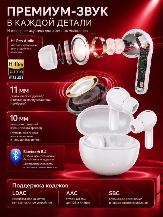 Simsiz quloqchin HONOR CHOICE Earbuds X7 Pro TWS, ANC, Hi-Res Audio, LDAC, Bluetooth 5.4