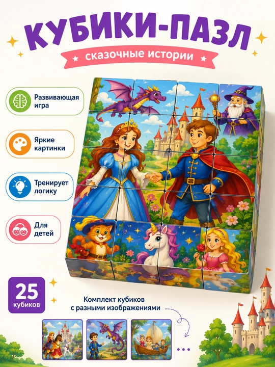 Деревянные кубики-пазл сказки - 