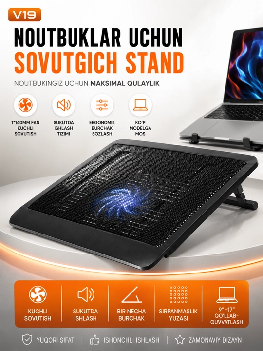 Taffware Notebook Cooler Sovutish Stendi – 9–17" Noutbuklar Uchun USB Cooler Pad - 