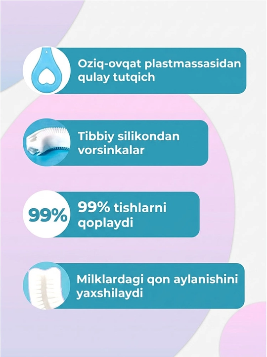 2–12 yoshli bolalar uchun U shaklidagi tish cho'tkasi, yumshoq tuklar, 1 ta