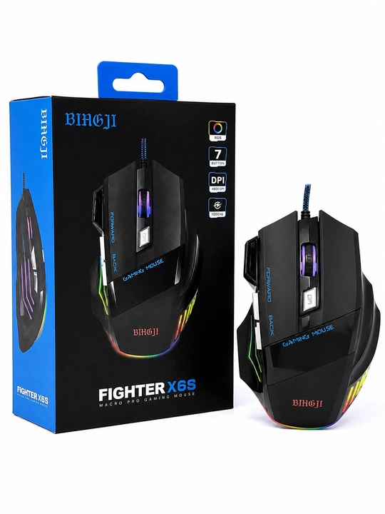 BIHGJI Fighter X6S Проводная игровая мышь | RGB-освещение | 7 кнопок | 4800 dpi | USB