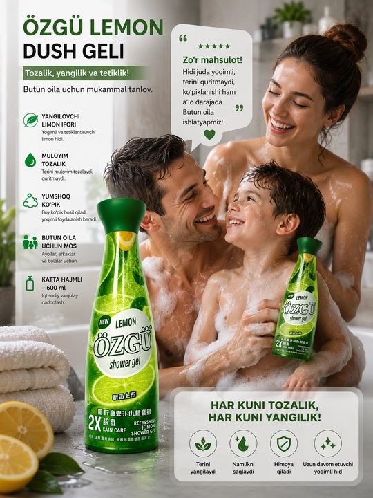 Гель для душа ÖZGÜ Lemon, лимонная эссенция, 600 мл