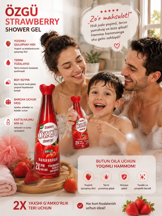 Гель для душа ÖZGÜ Strawberry, аромат клубники, 600 мл