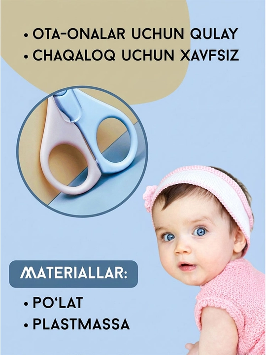 0 oydan boshlab chaqaloqlar uchun manikyur qaychi, yumaloq pichoq, qopqoqli, 1 ta