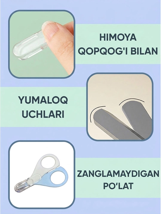 0 oydan boshlab chaqaloqlar uchun manikyur qaychi, yumaloq pichoq, qopqoqli, 1 ta