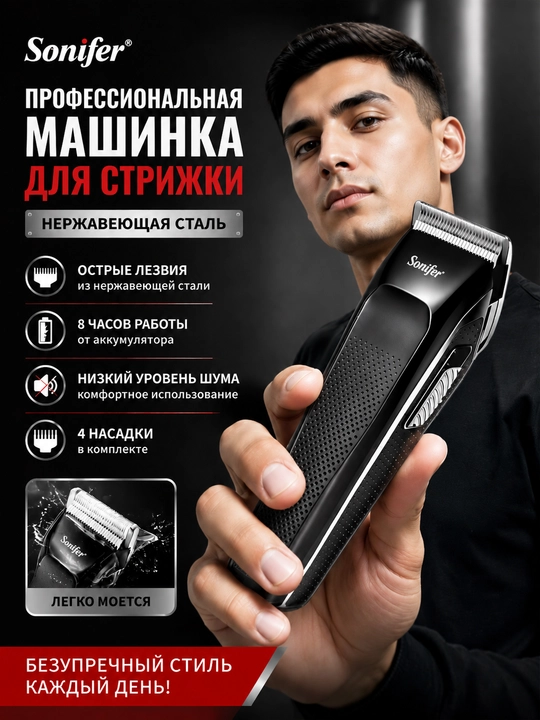 Sonifer elektr soch qirqish mashinasi, 600mA akkumulyator, 8 soat ishlaydi - 