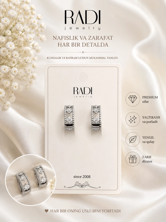 Radi Jewelry ayollar uchun premium zirkon toshli halqa zirak (kumush rang) - 