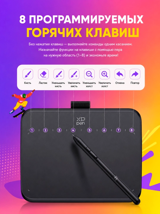 XP-PEN Deco 640 grafik plansheti — 16K, 8 ta tezkor tugma, Android, USB-C