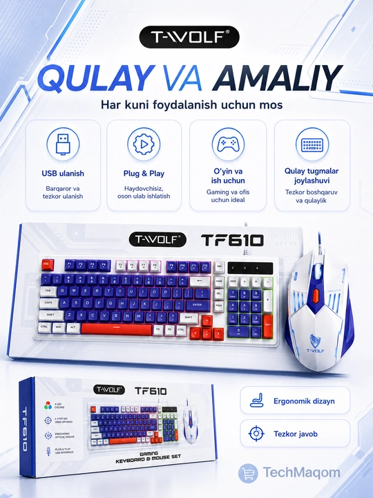 T-Wolf TF610 RGB игровой комплект, клавиатура и мышь, проводной USB