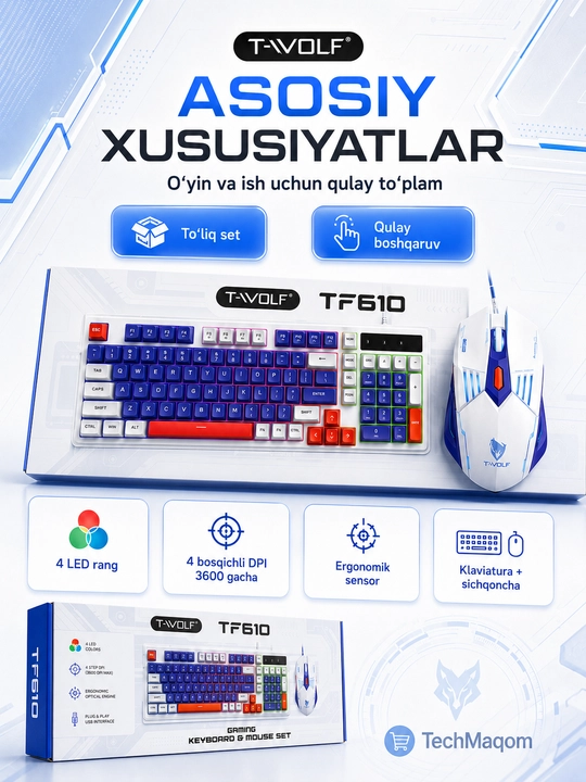 T-Wolf TF610 RGB игровой комплект, клавиатура и мышь, проводной USB