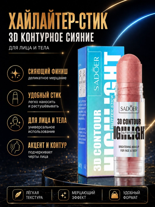 Водостойкий розовый хайлайтер-стик, румяна, тени SADOER, 3D-макияж, 18 гр - 