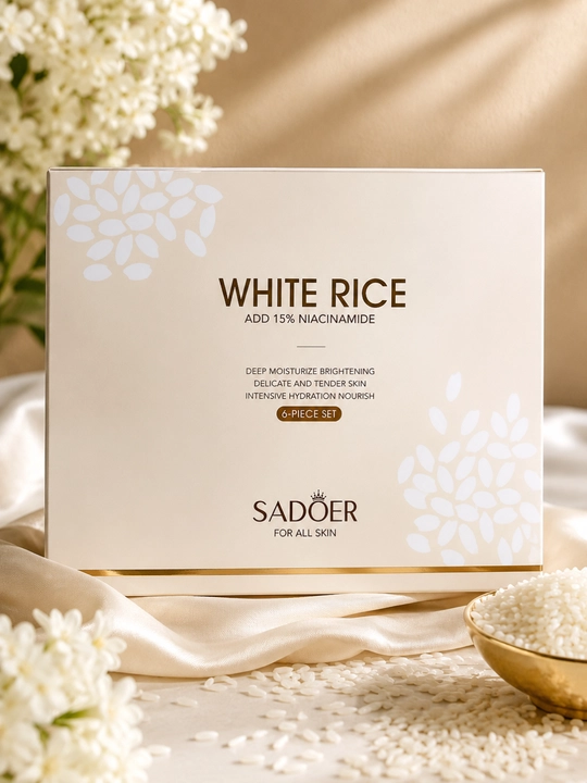 SADOER White Rice 6 qismli yuz parvarish to‘plami niatsinamidli namlovchi set