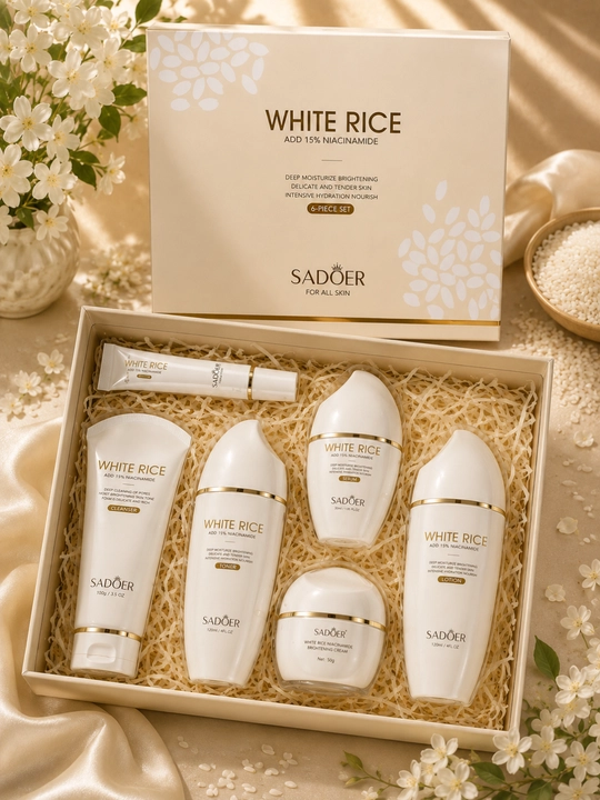 ADOER White Rice набор для ухода за лицом 6 предметов с ниацинамидом - 