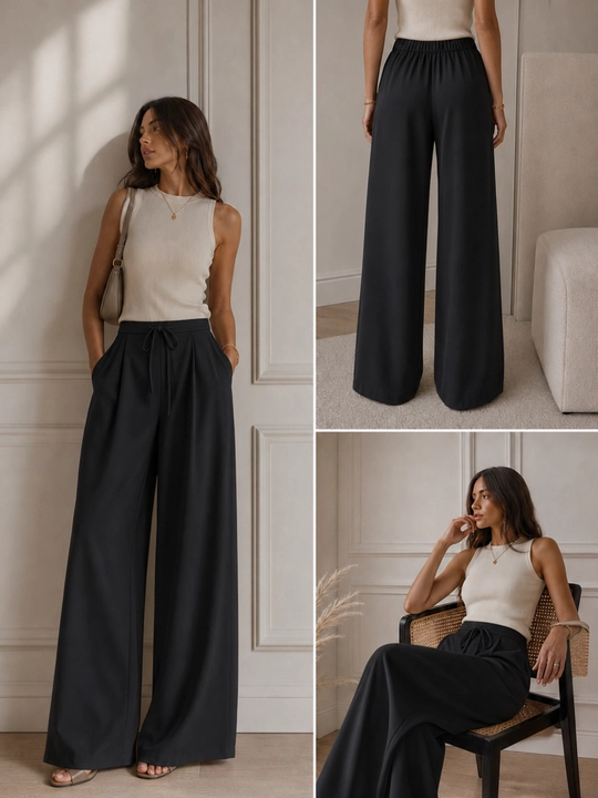 Ayollar uchun keng Palazzo shim | Yupqa va yengil | S–3XL | Oq va qora - 